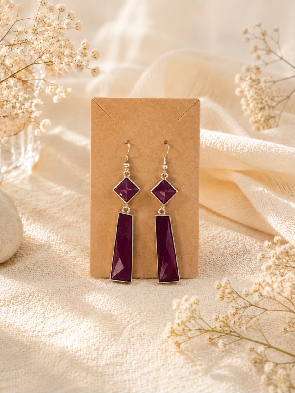 Elegant Purple Geometric Drop Earrings Fashion Jewelry NWOT
